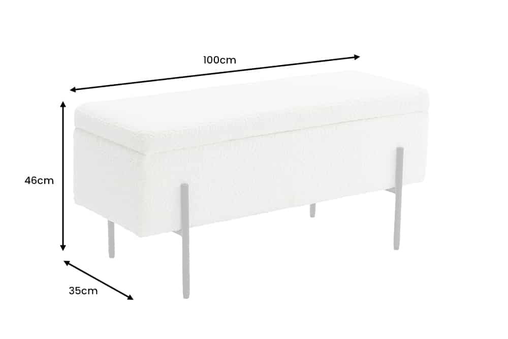 Banc avec rangement LOFT 100cm boucle blanc - 45728