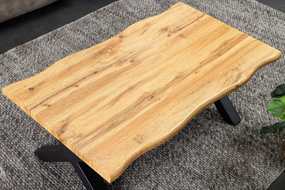Table basse WILD 90cm plateau 30mm pieds en X aspect chêne sauvage naturel - 45081