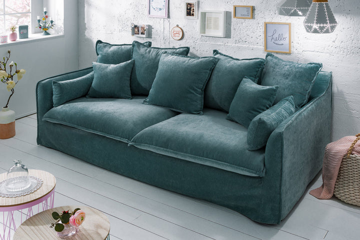 Invicta Interior Grand canapé 3 places HEAVEN Sarcelle 200cm housse de canapé amovible à ressorts en velours taupe - 3857