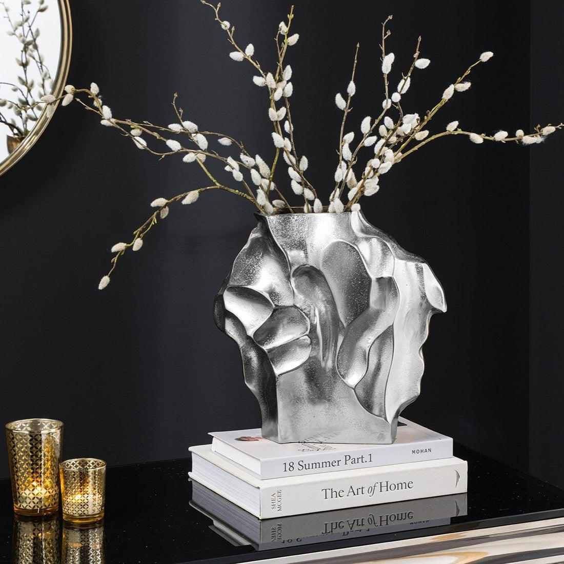Vase LIQUIDE 30cm marteau effet marteau argent - 44877