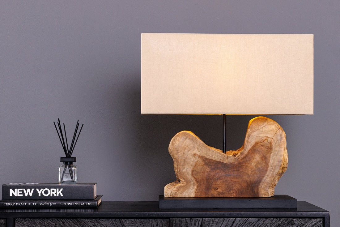 Lampe de table HYPNOTIC 50cm Abat-jour beige bois de teck naturel - 44685