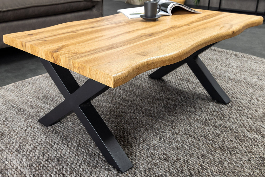 Table basse WILD 90cm plateau 30mm pieds en X aspect chêne sauvage naturel - 45081