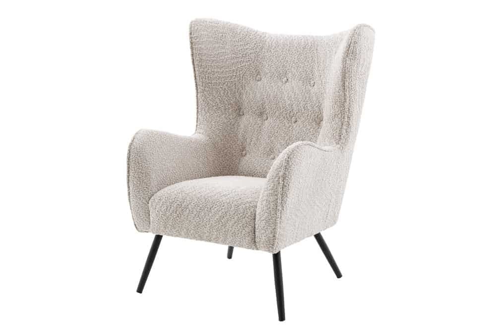 Fauteuil à oreilles AMSTERDAM boucle gris pieds métal noir - 44483