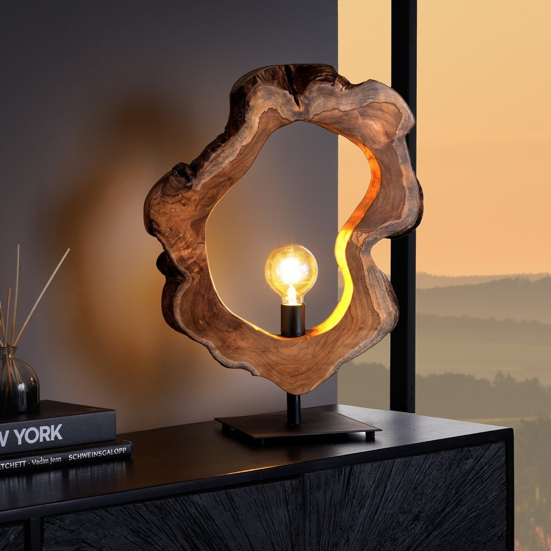 Lampe de table ORGANIC ARTWORK 55cm bois de teck naturel - 44683