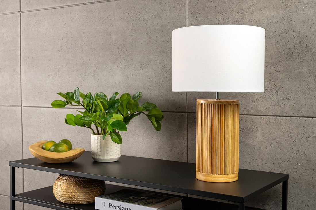 Lampe de table GATSBY 50cm bois de saule et pin abat-jour blanc naturel - 44496