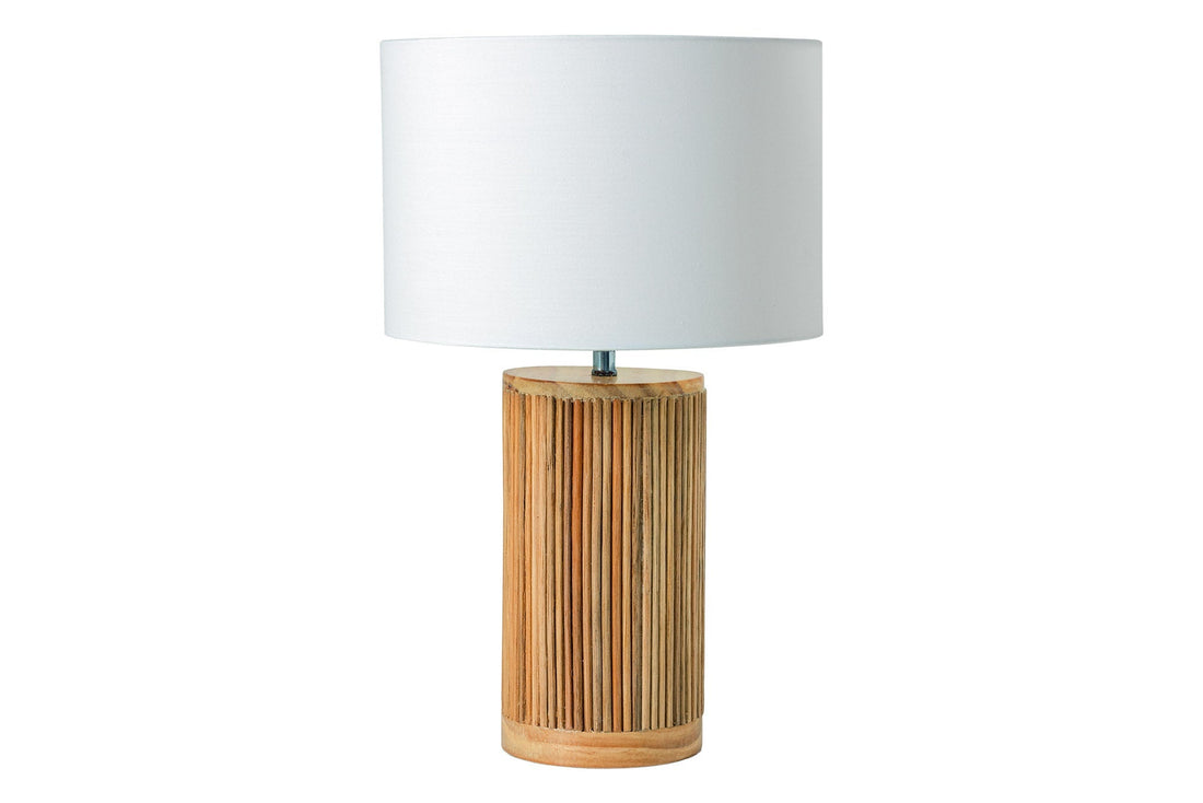Lampe de table GATSBY 50cm bois de saule et pin abat-jour blanc naturel - 44496