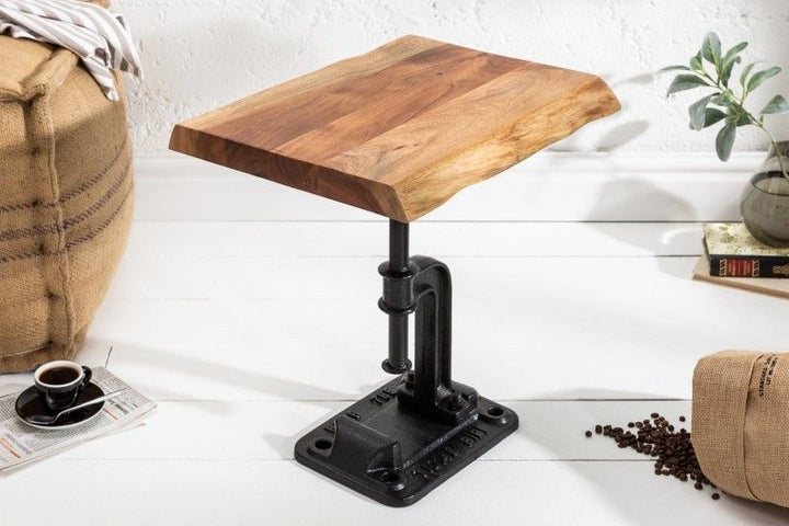 Authentique table d'appoint FACTORY 43cm en bois d'acacia massif design industriel - 39291