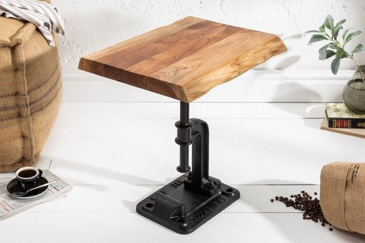 Authentique table d'appoint FACTORY 43cm en bois d'acacia massif design industriel - 39291