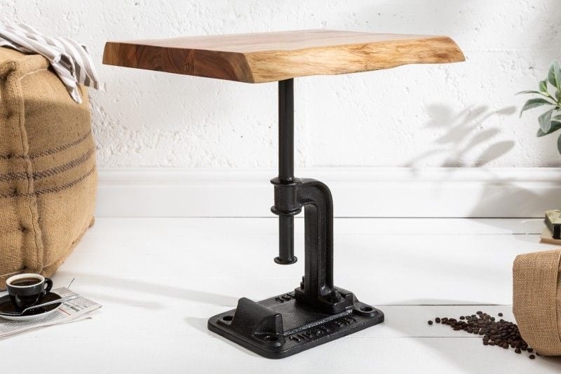 Authentique table d'appoint FACTORY 43cm en bois d'acacia massif design industriel - 39291