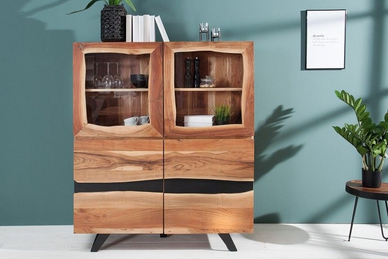 Buffet massif AMAZONAS 140cm vitrine en métal acacia bord d'arbre - 38330
