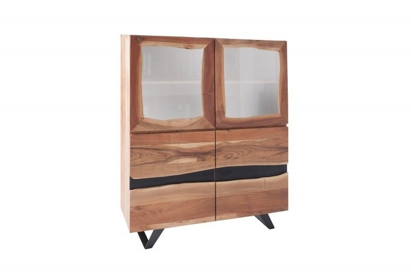 Buffet massif AMAZONAS 140cm vitrine en métal acacia bord d'arbre - 38330
