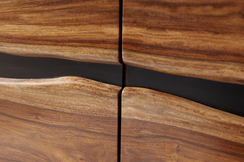 Buffet massif AMAZONAS 140 cm vitrine en bois de Sesham marron avec bordure en arbre - 40195