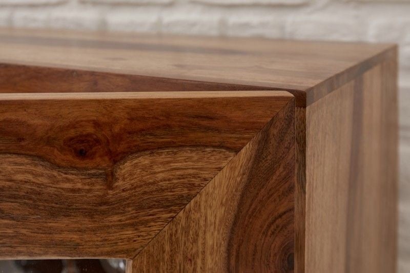 Buffet massif AMAZONAS 140 cm vitrine en bois de Sesham marron avec bordure en arbre - 40195
