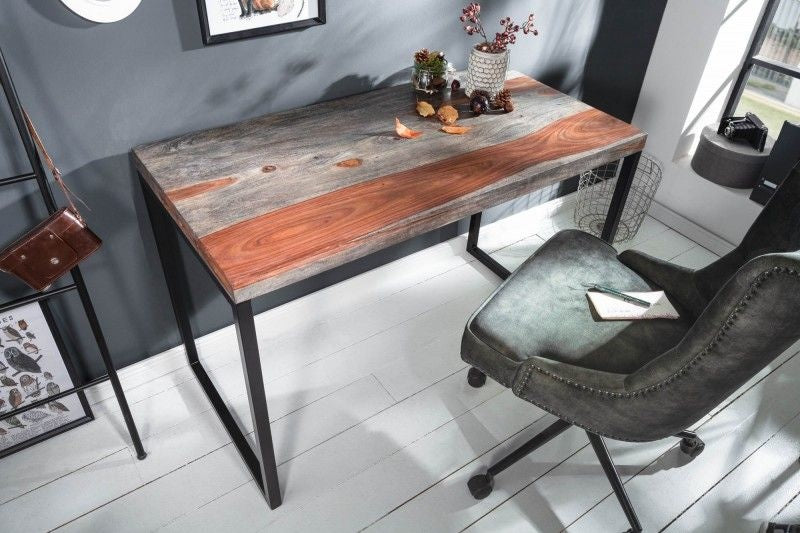 Bureau élégant ELEMENTS 118 cm structure métal Sheesham Finition Fumée - 40280
