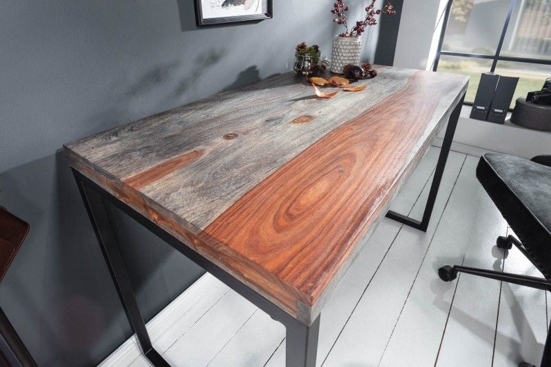 Bureau élégant ELEMENTS 118 cm structure métal Sheesham Finition Fumée - 40280