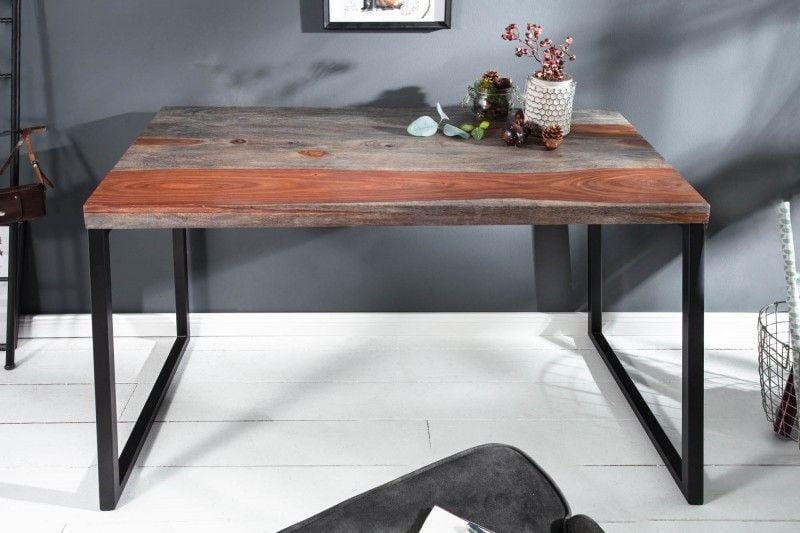 Bureau élégant ELEMENTS 118 cm structure métal Sheesham Finition Fumée - 40280