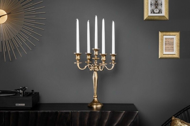 Bougeoir MODERNE BAROQUE 40cm doré lustre à 5 bras bougeoir en aluminium poli - 20409