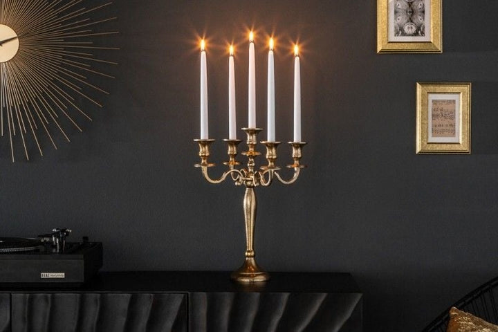 Bougeoir MODERNE BAROQUE 40cm doré lustre à 5 bras bougeoir en aluminium poli - 20409