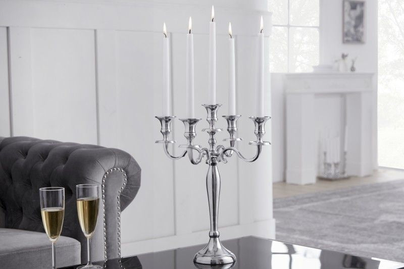 Bougeoir MODERNE BAROQUE 40cm argent lustre 5 bras bougeoir en aluminium poli - 17363