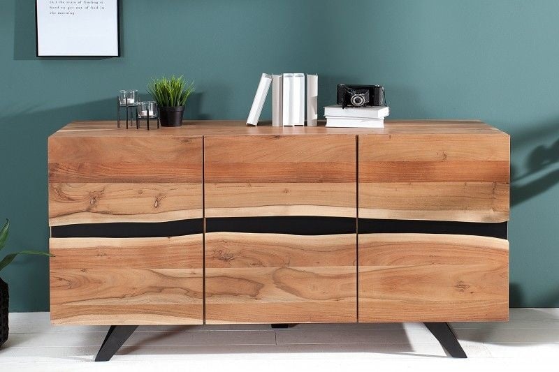 Buffet massif AMAZONAS 150 cm bord d'arbre en métal acacia - 38331