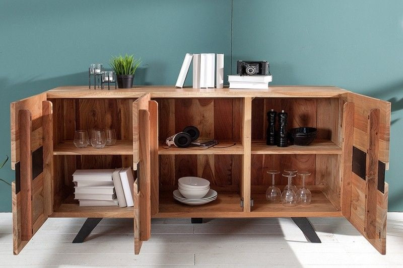 Buffet massif AMAZONAS 150 cm bord d'arbre en métal acacia - 38331