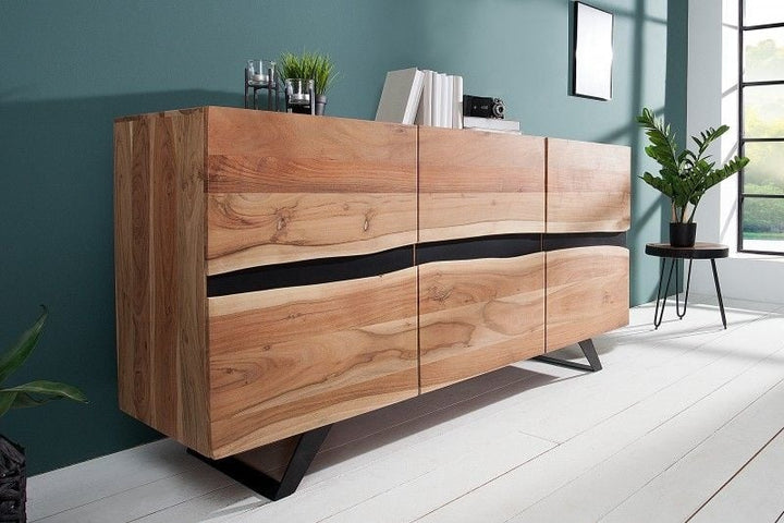 Buffet massif AMAZONAS 150 cm bord d'arbre en métal acacia - 38331