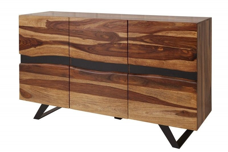 Buffet massif AMAZONAS 150cm en bois de Sesham marron avec bordure en arbre - 40193