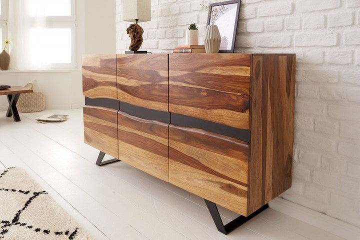 Buffet massif AMAZONAS 150cm en bois de Sesham marron avec bordure en arbre - 40193