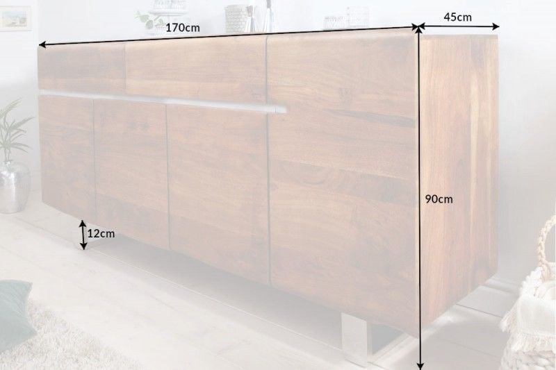 Buffet en tronc d'arbre massif MAMMUT 170cm piètement luge en acacia en inox - 36555