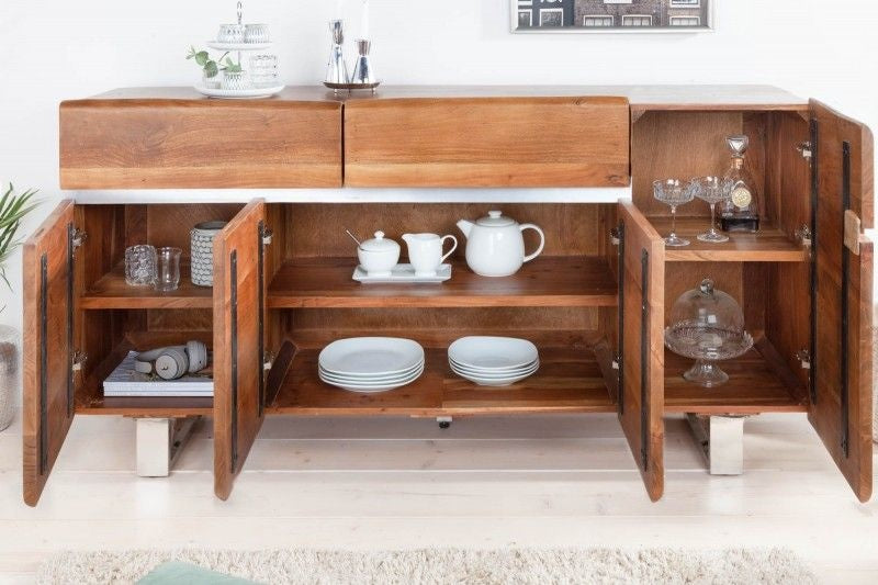 Buffet en tronc d'arbre massif MAMMUT 170cm piètement luge en acacia en inox - 36555