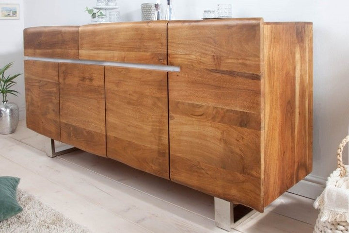 Buffet en tronc d'arbre massif MAMMUT 170cm piètement luge en acacia en inox - 36555
