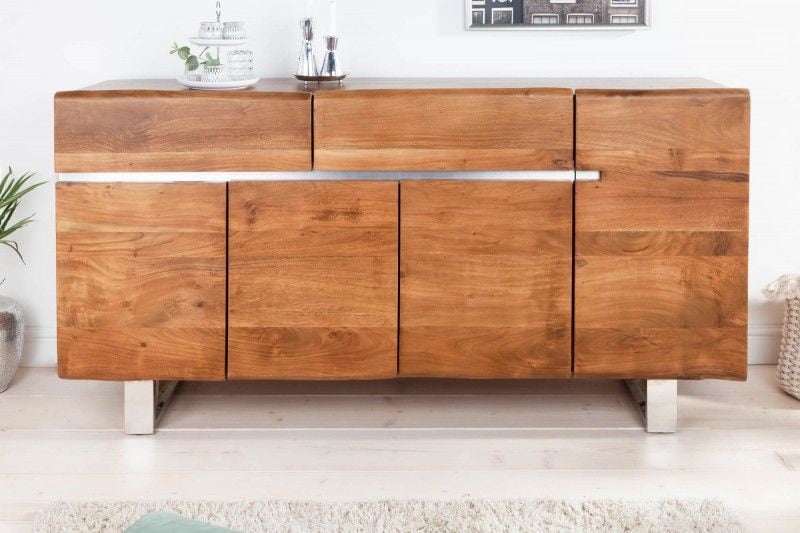Buffet en tronc d'arbre massif MAMMUT 170cm piètement luge en acacia en inox - 36555