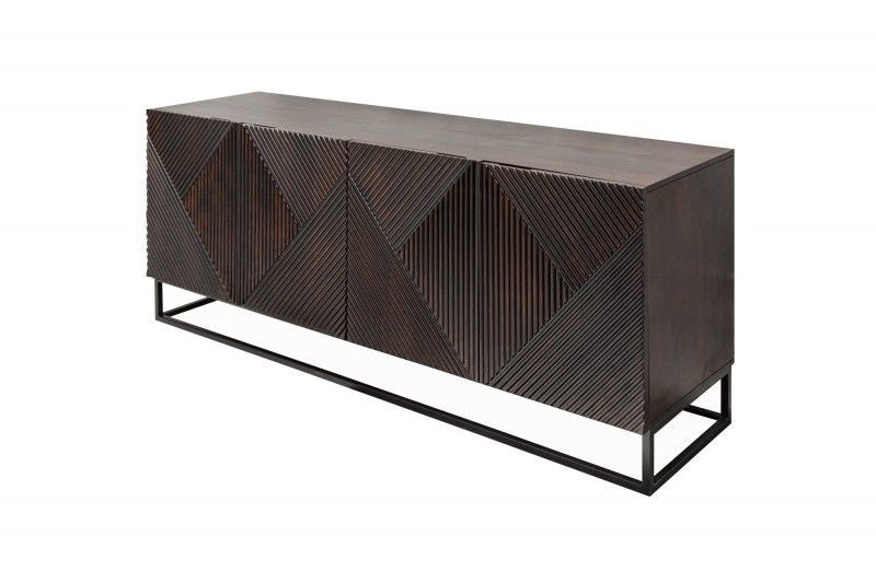 Buffet massif CREATIVO 177 cm en bois de manguier, design rétro détaillé sur la façade - 40049