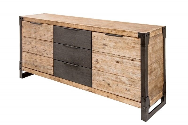 Buffet industriel massif FACTORY 180cm en acacia blanchi à la chaux - 36771