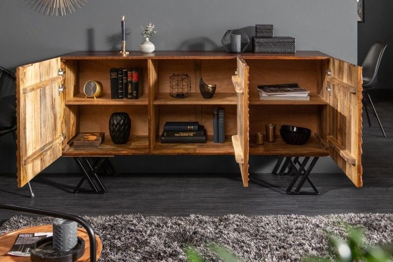 Buffet fait main FLUID 160 cm en bois de manguier avec façade allongée - 40244