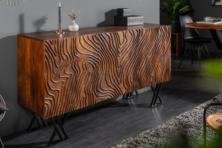 Buffet fait main FLUID 160 cm en bois de manguier avec façade allongée - 40244