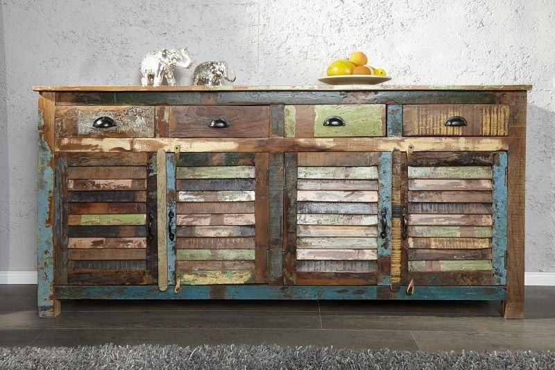 Buffet unique JAKARTA 160cm en bois massif recyclé coloré provenant de bateaux de pêche - 40126