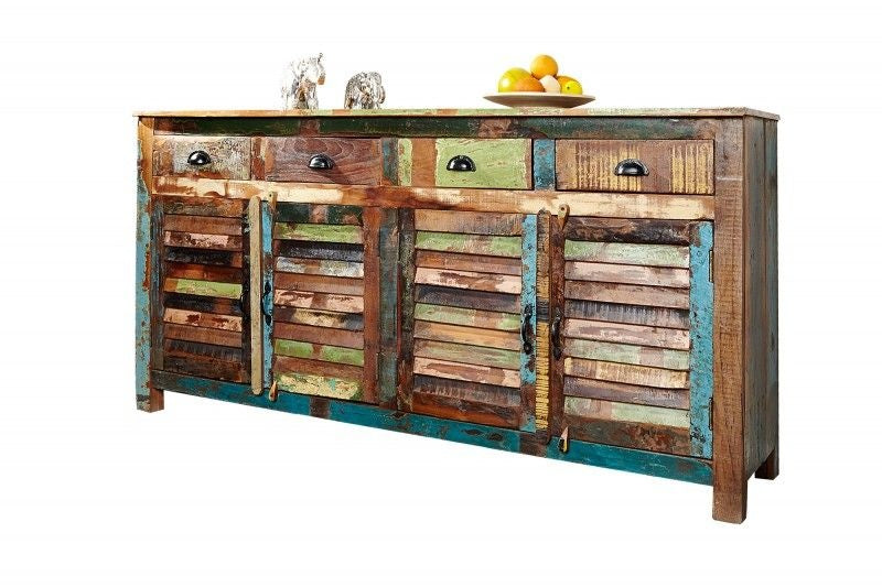Buffet unique JAKARTA 160cm en bois massif recyclé coloré provenant de bateaux de pêche - 40126