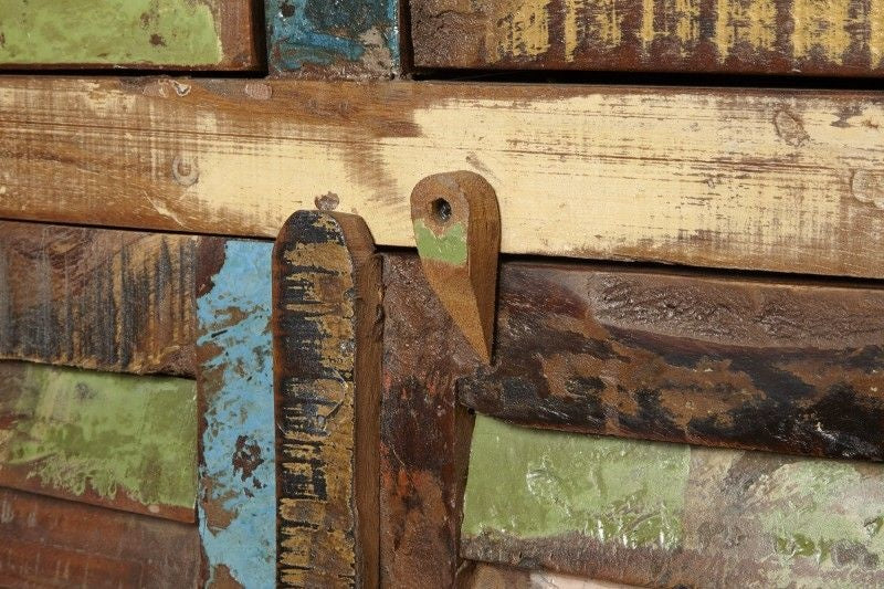 Buffet unique JAKARTA 160cm en bois massif recyclé coloré provenant de bateaux de pêche - 40126