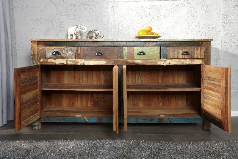 Buffet unique JAKARTA 160cm en bois massif recyclé coloré provenant de bateaux de pêche - 40126