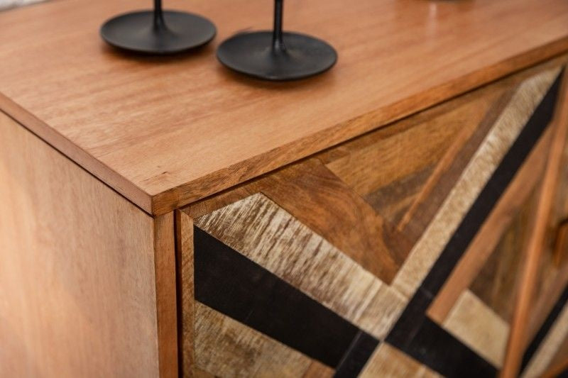 Buffet élégant LONG ISLAND 160cm aspect manguier avec motif rétro - 40053