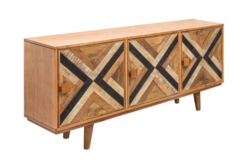 Buffet élégant LONG ISLAND 160cm aspect manguier avec motif rétro - 40053