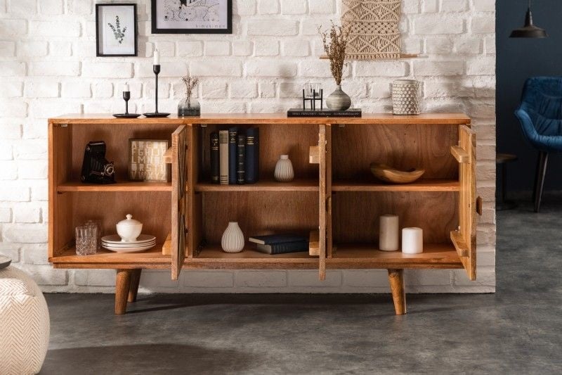Buffet élégant LONG ISLAND 160cm aspect manguier avec motif rétro - 40053