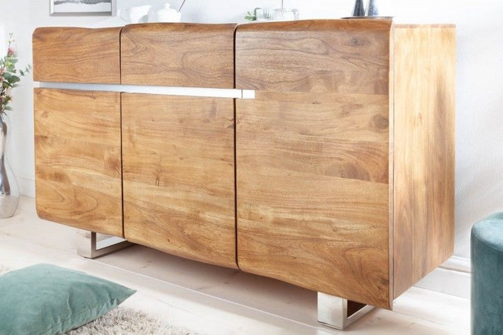 Buffet tronc d'arbre massif MAMMUT 135cm acacia piètement luge en inox - 38473