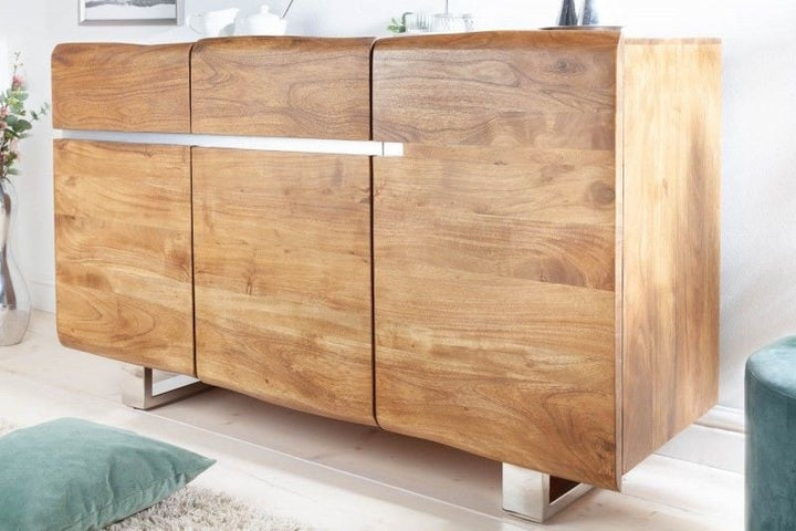 Buffet tronc d'arbre massif MAMMUT 135cm acacia piètement luge en inox - 38473