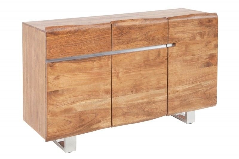 Buffet tronc d'arbre massif MAMMUT 135cm acacia piètement luge en inox - 38473