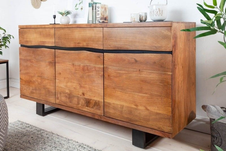 Buffet en bois massif MAMMUT 160 cm bord d'arbre en métal finition miel d'acacia - 39364