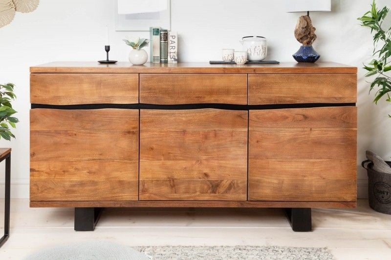 Buffet en bois massif MAMMUT 160 cm bord d'arbre en métal finition miel d'acacia - 39364