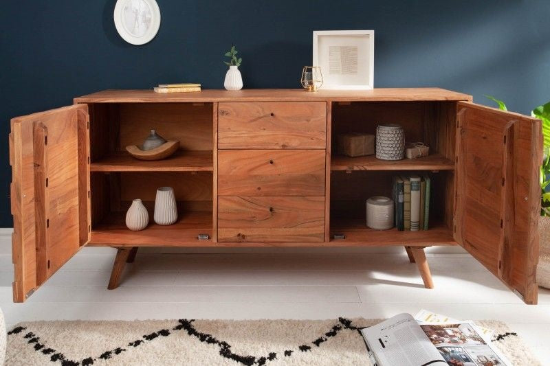Buffet massif MYSTIC LIVING 145cm acacia naturel surface 3D bois massif - 38420