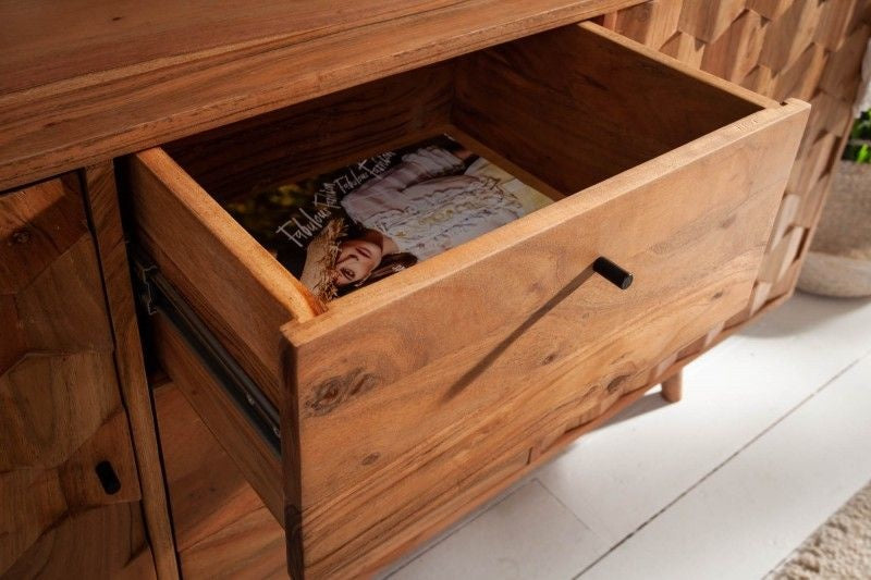 Buffet massif MYSTIC LIVING 145cm acacia naturel surface 3D bois massif - 38420